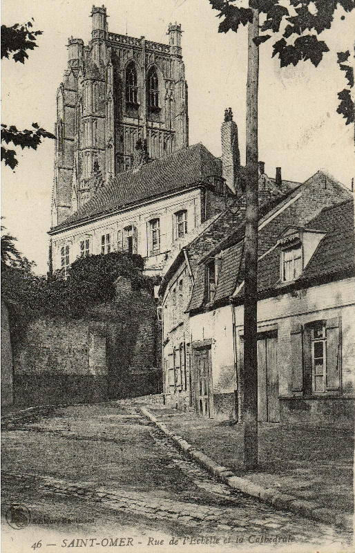 Cette rue très ancienne descend de l'enclos Notre-Dame vers les remparts et le boulevard Vauban.Elle doit son nom du fait qu'il sagit au début de la rue en escalier. Elle a porté aussi le nom de rue du pas de mule et avant la révolution c'était la rue des pieds de St Omer.